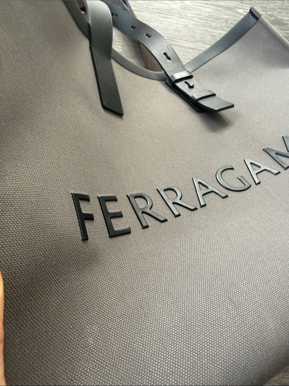 Salvatore Ferragamo Grey and black Canvas Logo Tote with Black Trim - Picture 4 of 8